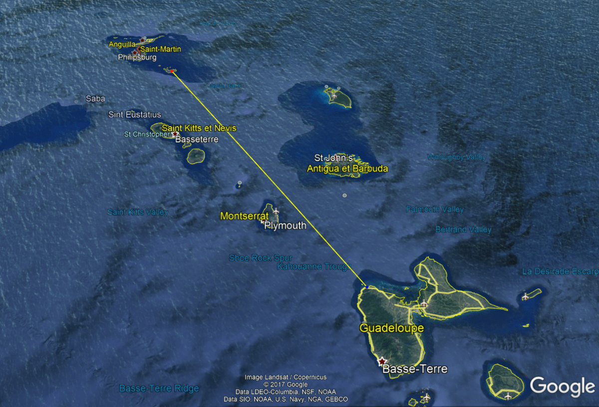 distance guadeloupe saint barthelemy