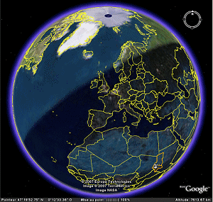ligne jour/nuit Google Earth
