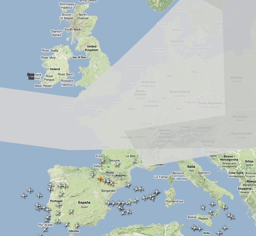 Le nuage de cendres en France via Radar Virtuel